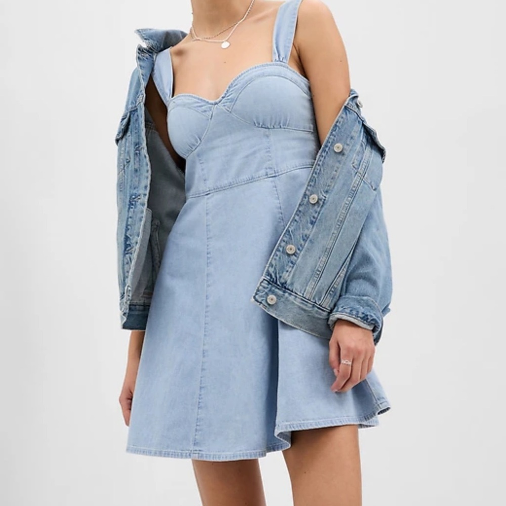 NWT Women's GAP Denim Sweetheart Neck Mini Dress